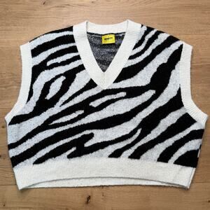 Neoity Animal Print Unisex Sweater Vest, Black/White, Boxy Fit, ONE SIZE